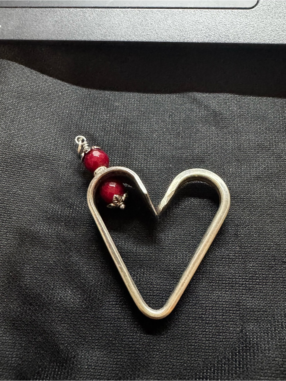 Heart-Shaped Silver Plated Pendant with Red Bead Accent made from Flatware
